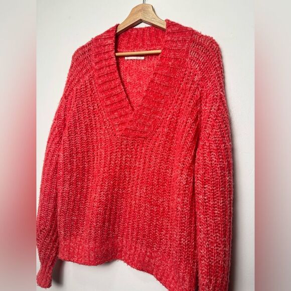 Anthropologie Womens Honore Wool Blend Ribbed V-Neck Sweater Size S red pink - Picture 8 of 16